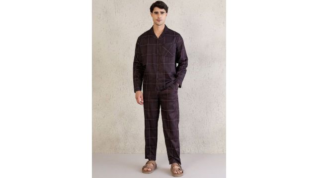 Sweet Dreams Men Printed Shirt Collar Pure Cotton Night Suits