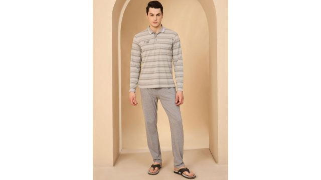 Sweet Dreams Men Striped Shirt Collar Night suit