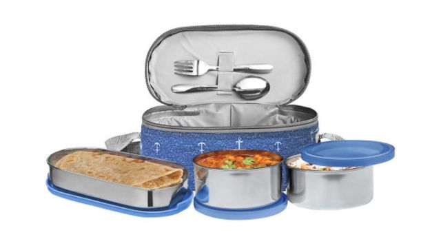 Milton Corporate Lunch Blue Set Of 3 Stainless Steel Leak Proof Containers