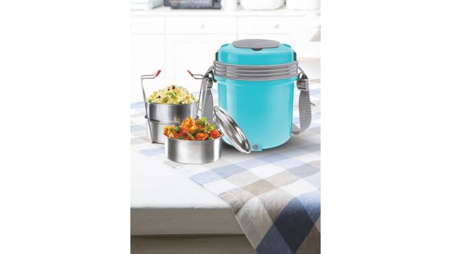 Milton Electron Set Of 3 Blue Stainless Steel Tiffin Box Containers