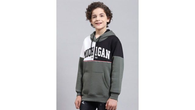 Monte Carlo Boys Colourblocked Hooded Cotton Pullover Sweatshirt