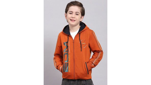 Monte Carlo Boys Typography Printed Hooded Front-Open Sweatshirt