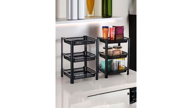 Myntra Elegant Homes Black 2 Pieces Multipurpose 3-Layer Kitchen Organisers
