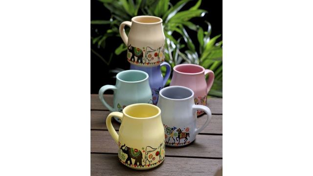 Myntra Elegant Homes Unique Pink Ethnic Motifs Ceramic Handmade Cups