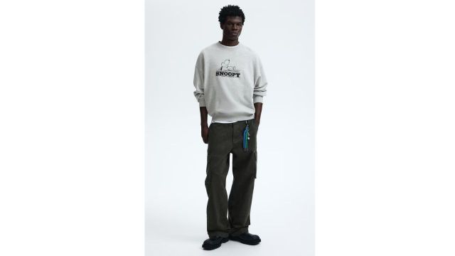 Oversized Fit Printed Sweatshirt (Grey marl/black Snoopy print)