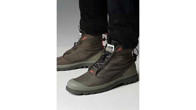PALLADIUM Men Biker Comfort Boots (Green, high-top flatform)