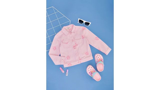 Pantaloons Junior Girls Floral Crop Denim Jacket