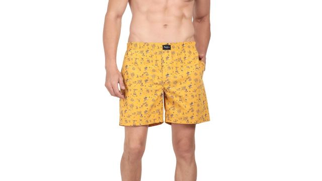 Pepe Jeans Men Gold-Colored & Blue Printed Pure Cotton Relaxed-Fit Boxer