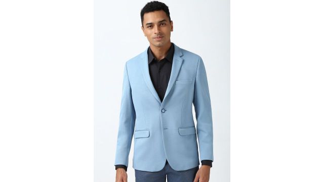 Peter England Elite Textured Slim Fit Single Breasted Formal Blazers