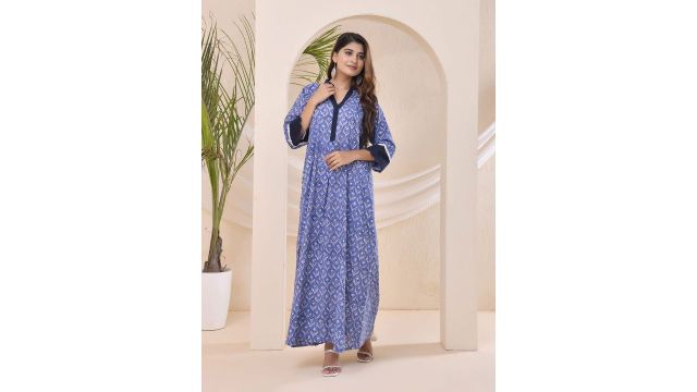 THE SAFFRON SAGA Pure Cotton Printed Kaftan Maxi Dress