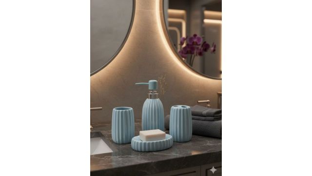 RUHANI HOMES Blue Textured Ceramic 4-Piece Set