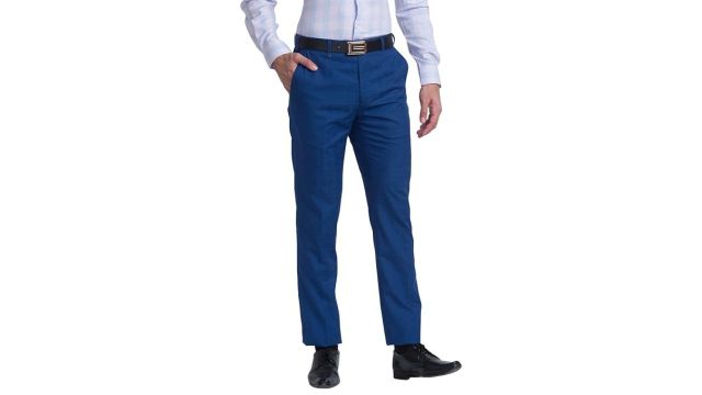 Raymond Men Mid Rise Polyviscose Blend Checks Pattern Contemporary Fit Flat Front Formal Trouser