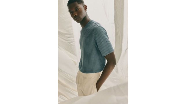 Regular Fit Rib-Knit T-shirt (Turquoise, viscose rib)