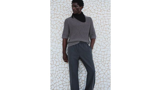 Regular Fit Short-Sleeved Jumper (Dark grey, cotton blend)