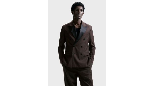 Regular Fit Wool-Blend Tuxedo Jacket (Dark brown/black, double-breasted)