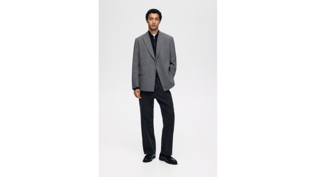 Relaxed Fit Wool-Blend Jacket (Grey, double-breasted)
