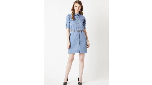 Roadster The Lifestyle Co Denim Belted Shirt Mini Dress