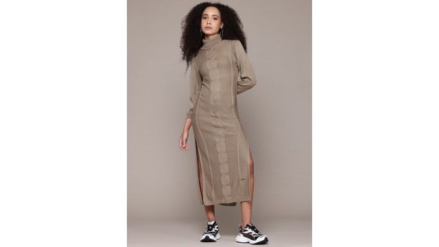 Roadster The Lifestyle Co. Cable Knit Acrylic Side Slits Sweater Dress