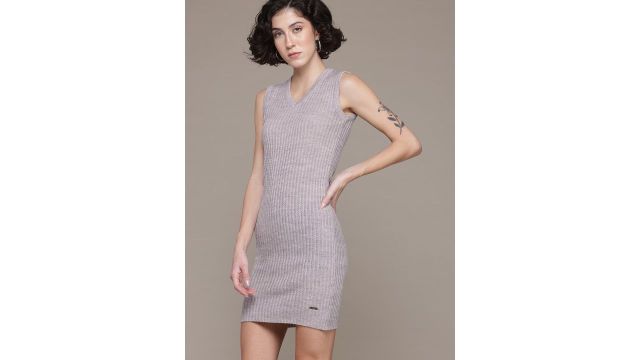 Roadster The Lifestyle Co. Ribbed Mini Sweater Dress with Cardigan