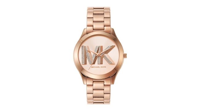 Rose-gold round textured dial (bracelet strap, reset time)