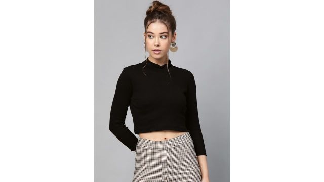 SASSAFRAS Black High Neck Cropped Top