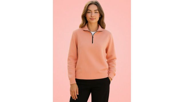 SZN Women Solid Shirt Collar Sweatshirt