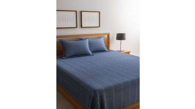 Saral Home Blue Striped 500TC Bed Covers with Two Pillow Covers