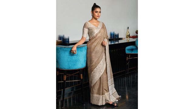 Astita Saree with Woven Design Zari Border & Contrast Tassels