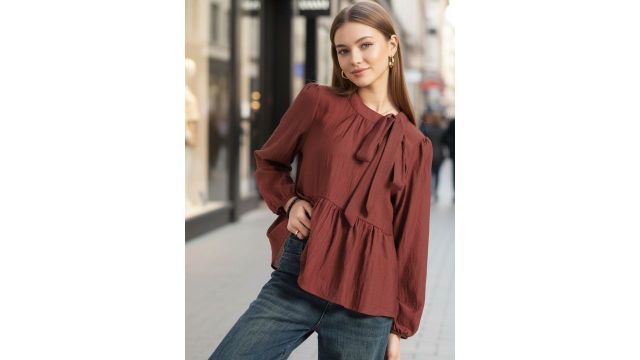 Sera Tie-Up Neck Cotton Peplum Top