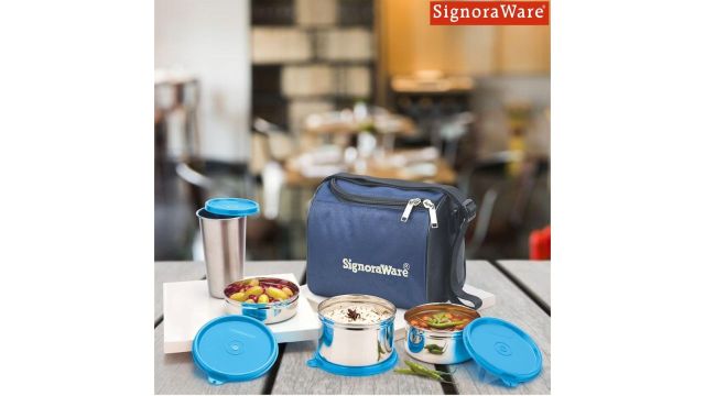 Signoraware Best Stainless-Steel Lunch Box Set 4 with Bag