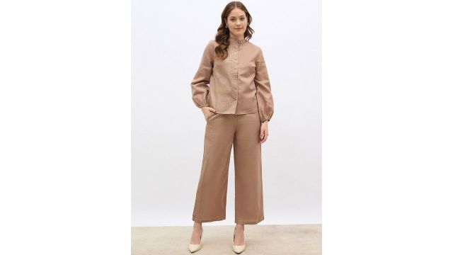 Styli Cuff Balloon Sleeves Shirt & Wide Leg Trouser Co-Ord Set