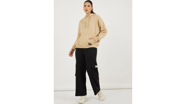 Styli Women Oversized Hoodie with Badge Detail & Cargo Trousers Co-Ords