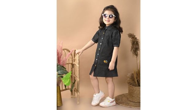 Superminis Girls Denim Shirt Dress with Embroidered Pocket