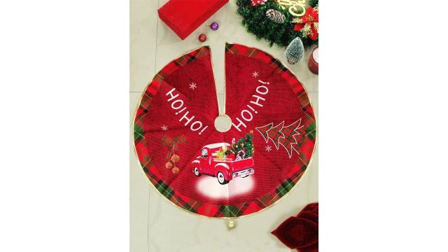 TIED RIBBONS Red & Green Fabric Double Layered Burlap Xmas Base Mat