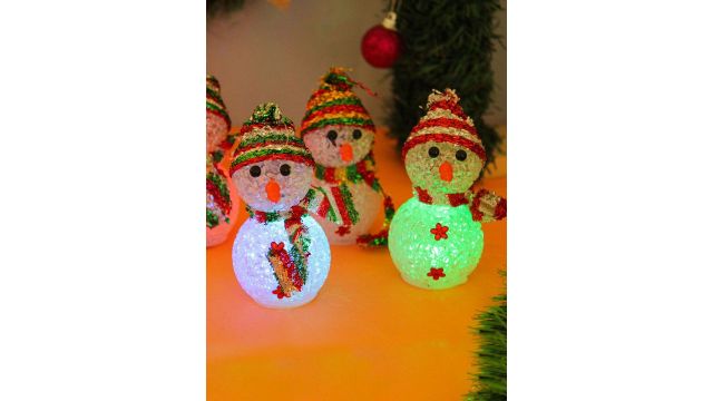 TIED RIBBONS Set Of 4 White & Red LED Light Snowman Decor