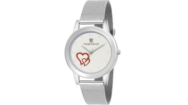 TIMEWEAR Analog Red Heart Silver Dial Watch