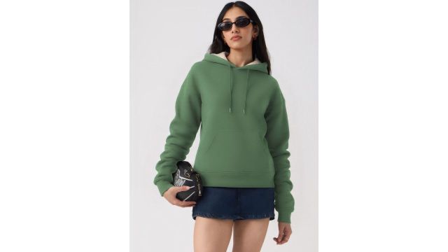 TOGS & TERRE Women Hooded Sweatshirt (green solid)
