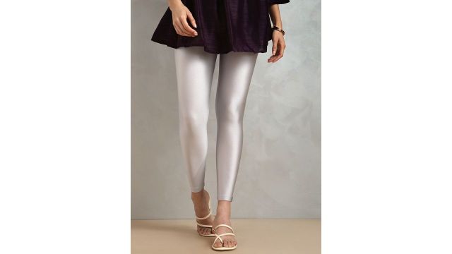 TWIN BIRDS Women Silver-Toned Shimmer Leggings