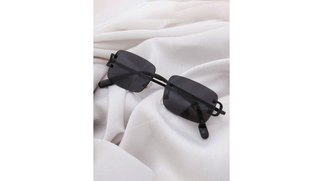 Ted Smith Unisex Black Rimless Rectangle Sunglasses