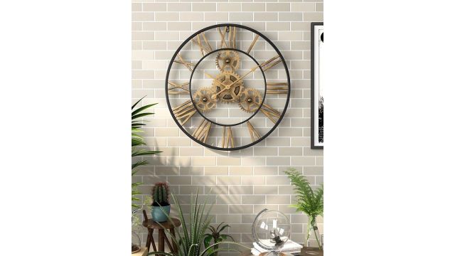 The Art House Black & Gold Toned Round Clock