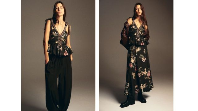 Outfit 1: Tie-strap peplum top + loose-fit maxi skirt