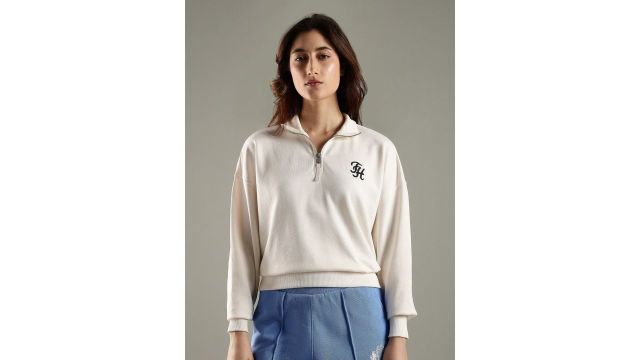 Tommy Hilfiger Women Regular Fit Cotton Half-Zip Sweatshirt