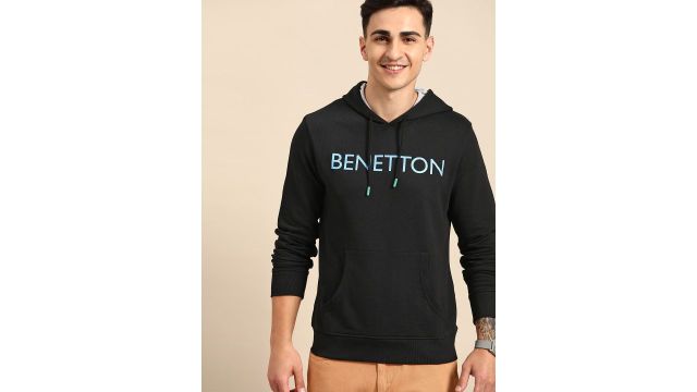 United Colors of Benetton Men Pure Cotton Printed Hooded Sweatshirt