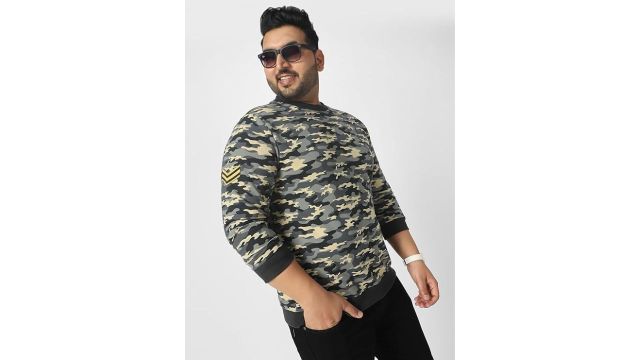 Urbano Plus Men's Cotton Camouflage Printed Round Neck Sweatshirt