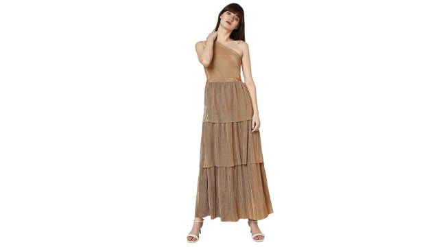 VERO MODA Women One Shoulder Tiered Maxi Dress