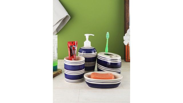 VarEesha Blue & Off-White Striped Indigo 4-Piece Set