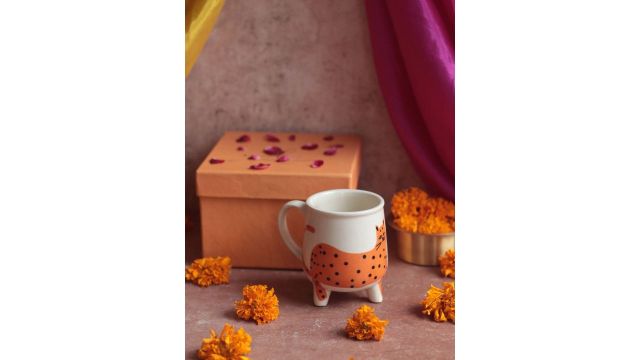 WEAVING HOMES White & Orange Printed Ceramic Glossy Cup