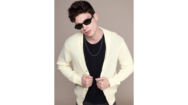 WROGN Self-Design Shawl Neck Cardigan Sweater