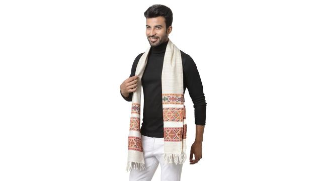 Weavers Villa Acro Wool Men's Muffler (MF-902,Cream Size: 34CM X 200CM)