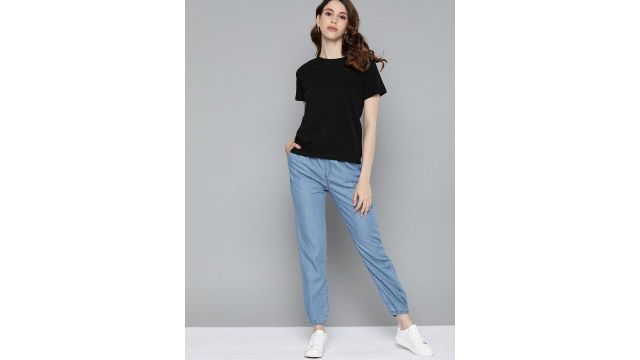 Chemistry Women Blue Mid-Rise Washed Denim Joggers